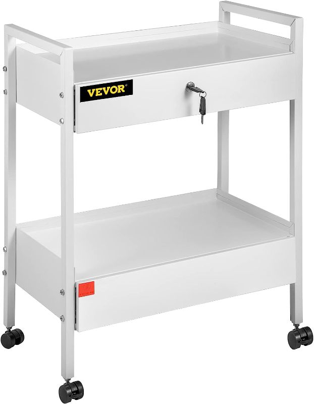 Photo 1 of ***Parts Only***VEVOR Lab Cart, 2 Tiers Stainless Steel Utility Cart Medical Cart 2 Drawers Rolling Lab Cart White Paint Serving Cart with 360° Casters for Laboratory Hospital Dental Office Salon Beauty
