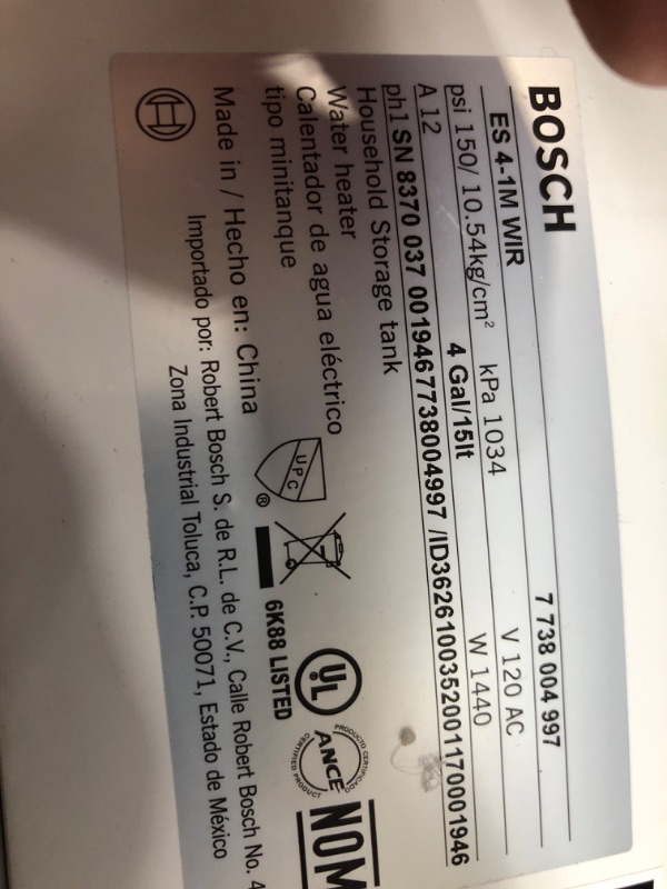 Photo 2 of Bosch Electric Mini-Tank Water Heater Tronic 3000 T 4-Gallon (ES4) - Eliminate Time for Hot Water - Shelf, Wall or Floor Mounted
