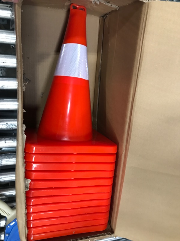 Photo 2 of 12Pack Traffic Safety Cones 28 inches with Reflective Collars, Durable PVC Orange Construction Cone for Traffic Control, Driveway Road Parking