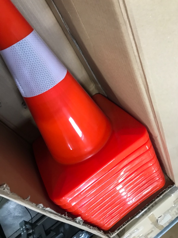 Photo 3 of 12Pack Traffic Safety Cones 28 inches with Reflective Collars, Durable PVC Orange Construction Cone for Traffic Control, Driveway Road Parking