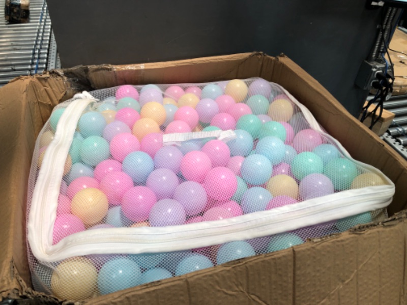 Photo 2 of Amazon Basics BPA Free Crush-Proof Plastic Ball Pit Balls with Storage Bag, Toddlers Kids 12+ Months, 6 Pastel Colors - Pack of 1000 6 Pastel Colors 1,000 Balls