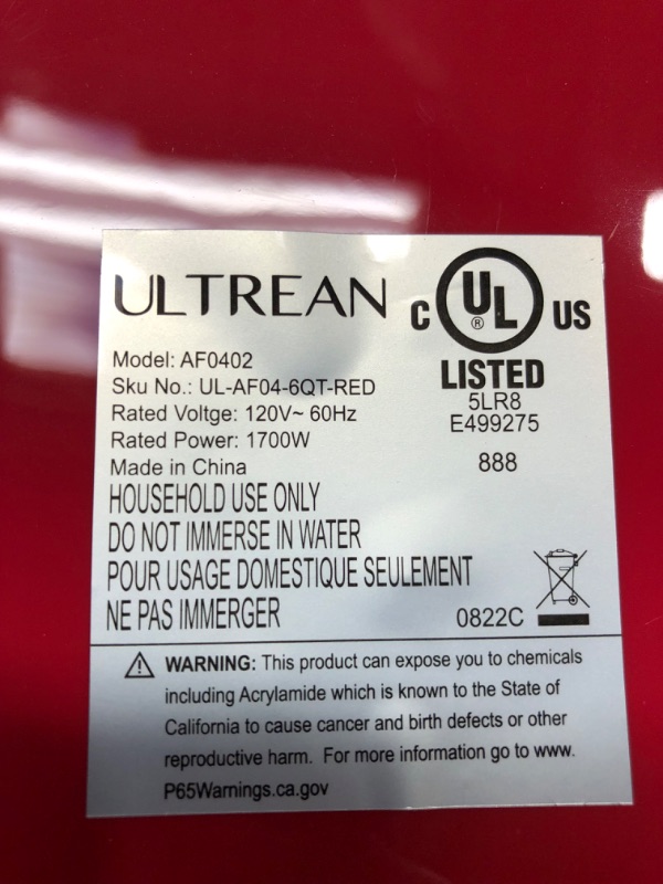 Photo 7 of *** NEW *** Ultrean 6 Quart Air Fryer 