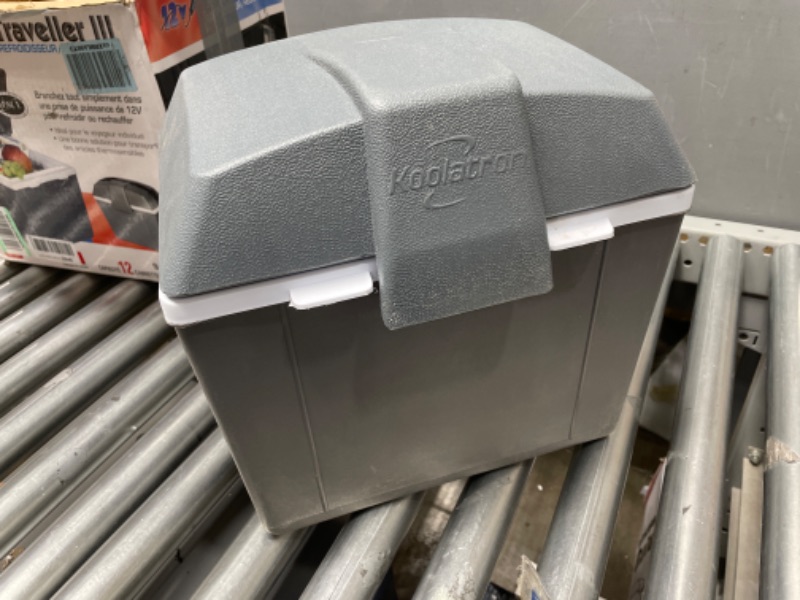 Photo 3 of ***not functional***Koolatron Thermoelectric Iceless 12V Cooler/Warmer 9.8 qt (9 L), Electric Portable Car Fridge w/ 12 Volt DC Power Cord, Shoulder Strap, Gray/White, Travel Fishing Trucking, Made in North America 9.8 Quart