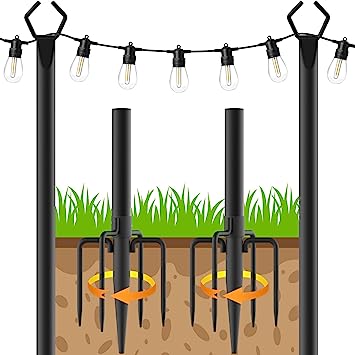 Photo 1 of 2 Pack 10FT String Light Poles,Metal Light Poles for Outside String Lights,with Fork,Hanging Light Poles for Patio,Backyard,Garden,Deck,Party,Wedding