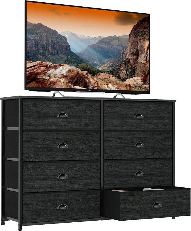 Photo 1 of **STOCK PHOTO AS REFERENCE*** Furnulem Dresser TV Stand for Bedroom 40'' Long,Black Dressers with 8 Wide Drawers, Storage Chest of Drawer in Closet, Nursery,Kids Room, Living Room Furniture-Black Oak