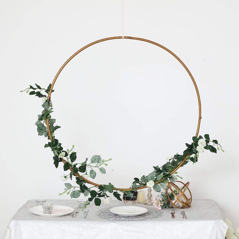 Photo 1 of  36-Inch Wide Gold Metal Round Hoop Hanging Wreath Ring - Party Wedding Reception Events Decorations Supplies
