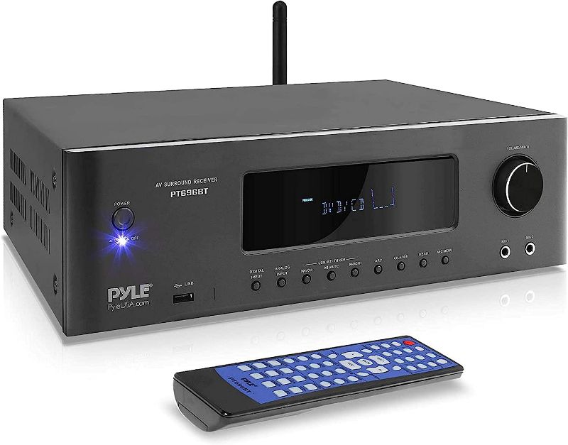 Photo 1 of Pyle 1000W Bluetooth Home Theater Receiver - 5.2-Ch Surround Sound Stereo Amplifier System with 4K Ultra HD, 3D Video & Blu-Ray Video Pass-Through Supports, MP3/USB/AM/FM Radio - Pyle PT696BT,Black

