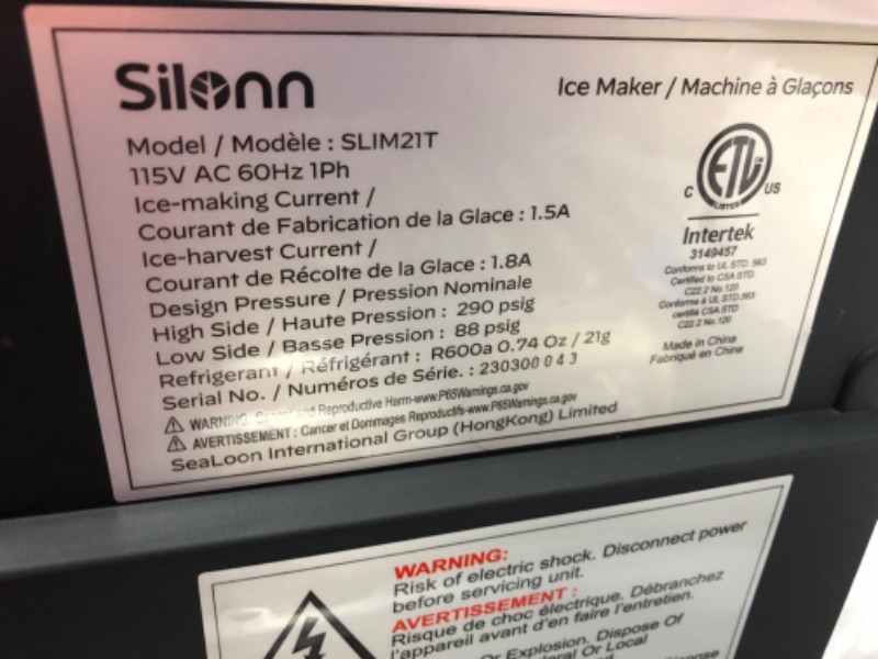 Photo 3 of (PARTS ONLY)Silonn Ice Makers Countertop, 9 Cubes Ready in 6 Mins, 26lbs in 24Hrs, Self-Cleaning Ice Machine with Ice Scoop and Basket, 2 Sizes of Bullet Ice, Stainless Steel
