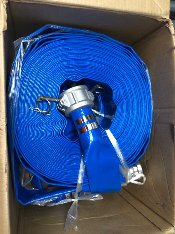 Photo 2 of 2" x 100 FT Pool Backwash Hose Blue Heavy Duty Reinforced PVC Lay Flat Water Discharge Hose for Swimming Pool Filter Pump,with 1 Clamp…
