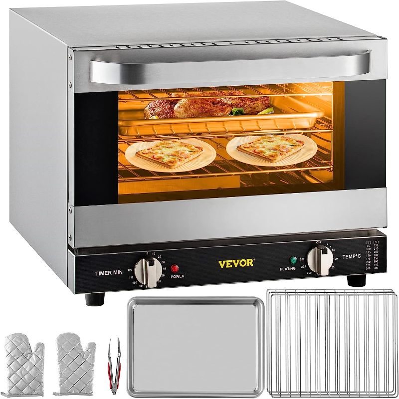 Photo 1 of **MISSING WIRE RACK
VEVOR Commercial Convection Oven, 66L/60Qt, Half-Size Conventional Oven Countertop, 1800W 4-Tier Toaster w/Front Glass Door, Electric Baking Oven w/Trays Wire Racks Clip Gloves, 120V
