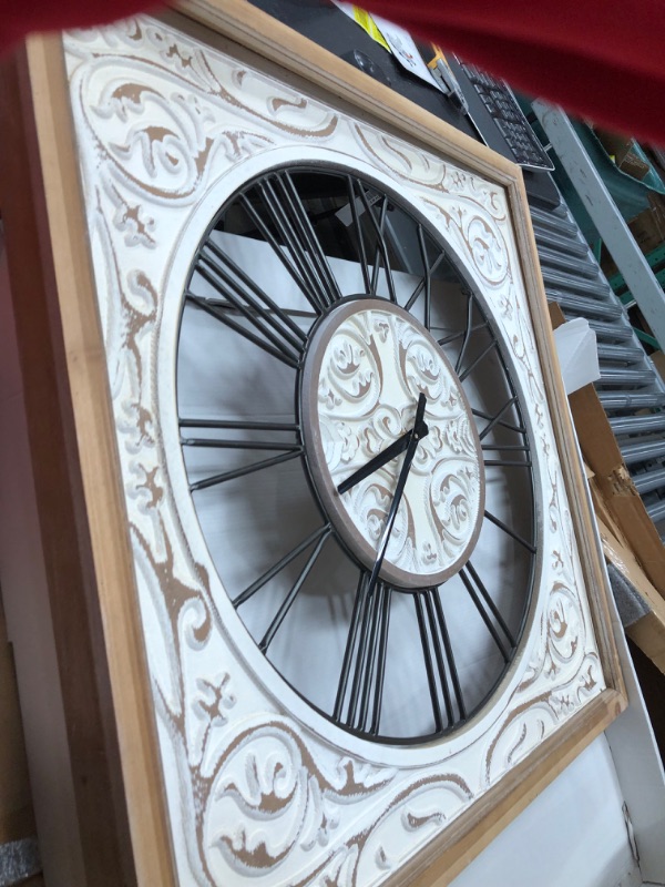 Photo 4 of **botton left corner needs to be nailed**
Deco 79 White Wood Farmhouse Wall Clock, 29 x 29 x 2 Inches