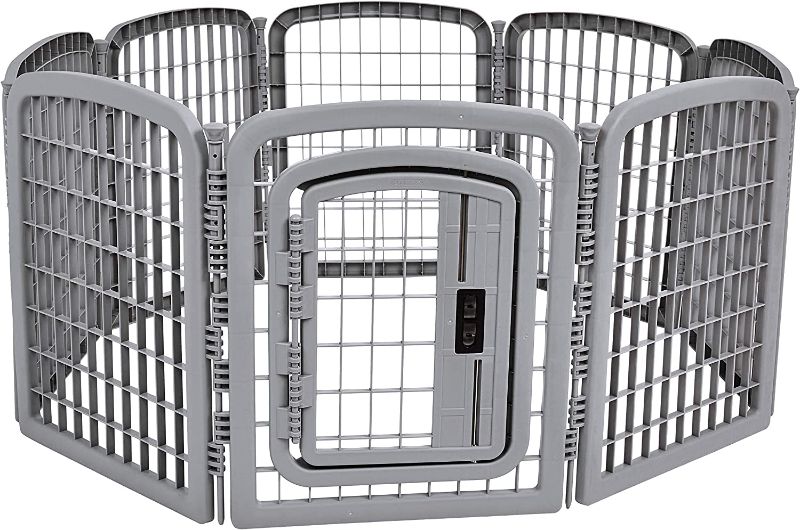 Photo 1 of  8-Panel Octagonal Plastic Pet Pen Fence Enclosure With Gate, 59 x 58 x 28 Inches, Grey