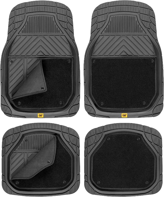 Photo 1 of Cat® Detachable Deep Dish Car Floor Mats for Auto Rubber w/Removable Carpet Liner - Easy-Clean Automotive Floor Liners Heavy Duty All Weather Set