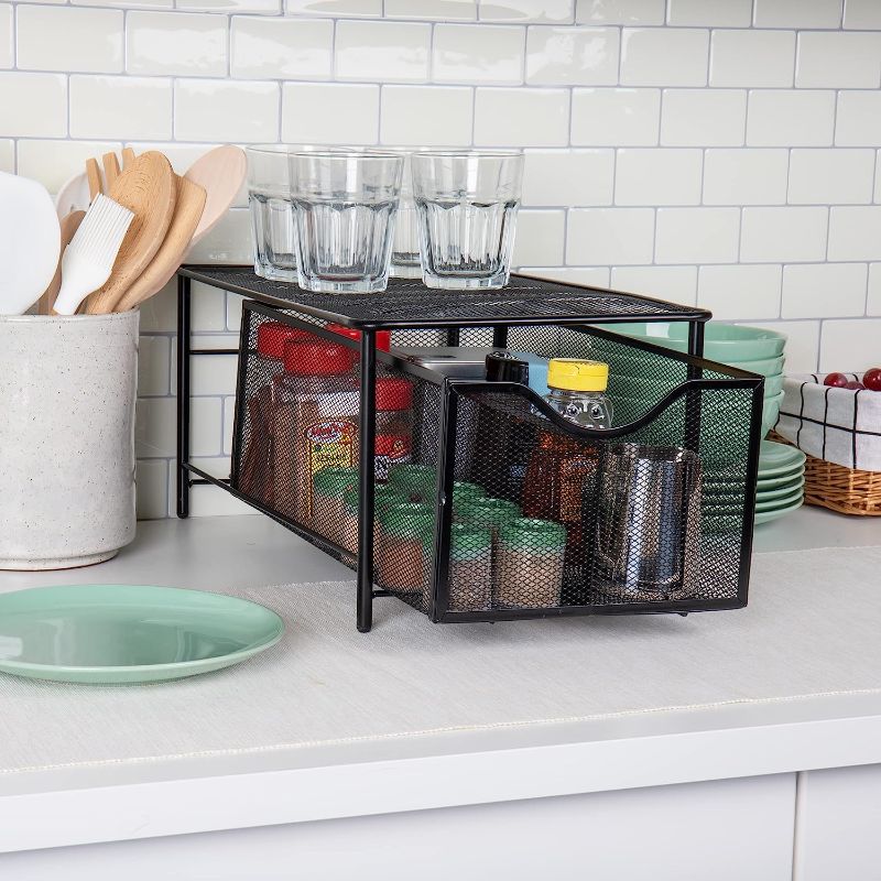 Photo 1 of 
Mind Reader 'CABASKDR' Black Metal Mesh Storage Basket with Sliding Drawer and Steel Mesh Platform On Top
