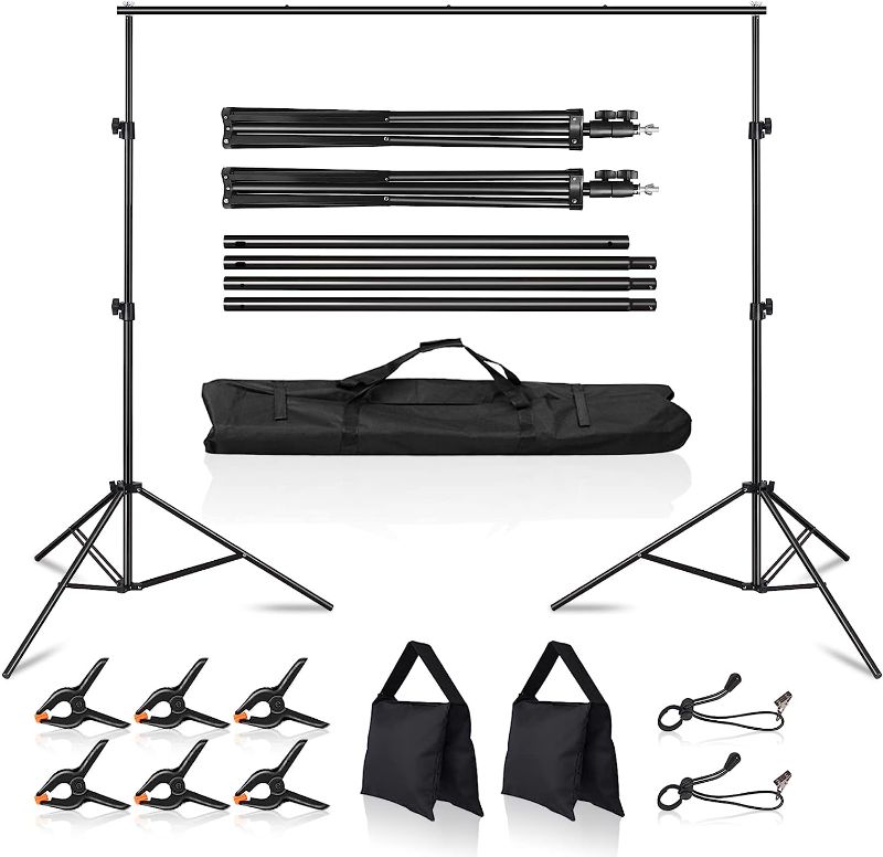 Photo 1 of **MISSING PART** MSKIRA Photo Backdrop Stand 10ft X 7.5ft Adjustable Background Support System Kit for Photoshoot, Portrait, Studio Photography, Wedding Parties, with 6 Clamps, 2 Sandbags & 2 Clips and Carrying Bag
