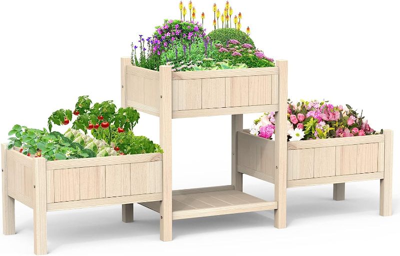 Photo 1 of ***Parts Only***UJUJIA Wooden Garden Bed, Raised Bed with Legs, 3 Tier Elevated Wood Planter Box Outdoor for Vegetables Flowers Fruits Herb Garden Box for Backyard/Patio/Gardener
