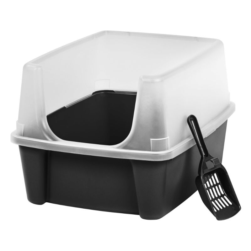 Photo 1 of **MISSING SCOOP** IRIS USA Cat Litter Box, High Sided and Enclosed Kitty Litter Box with Scoop, Black
