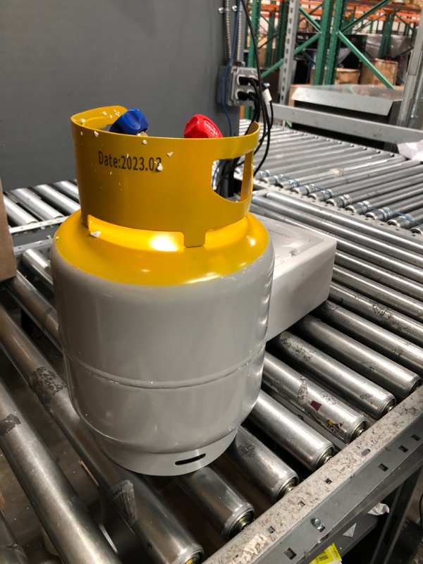 Photo 3 of GCCSJ Refrigerant Recovery Tank with Double Valve Collar Design Reusable Save Valve and 1/4 SAE Y Valve Gray Yellow 30 LB Capacity