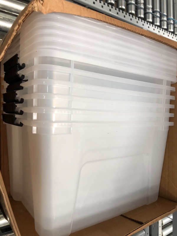 Photo 1 of IRIS USA 12 Qt. Plastic Storage Container Bin with Secure Lid and Latching Buckles, 6 pack - Pearl, Durable Stackable Nestable Organizing Tote Tub Box Toy General Organization Small
