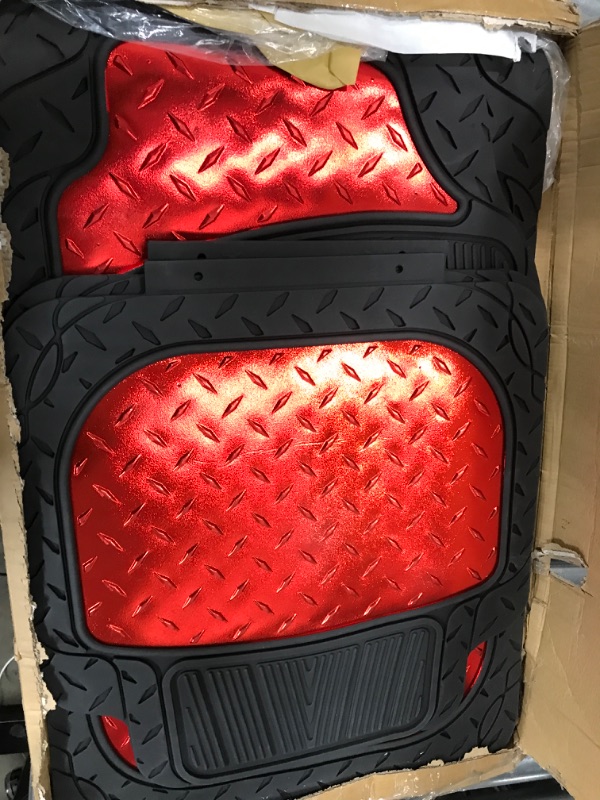 Photo 2 of Automotive Floor Mats Red Universal Fit Climaproof for All Weather Protection Heavy Duty Rubber fits Most Cars, SUVs, and Trucks, Trim to Fit Design FH Group F11315RED