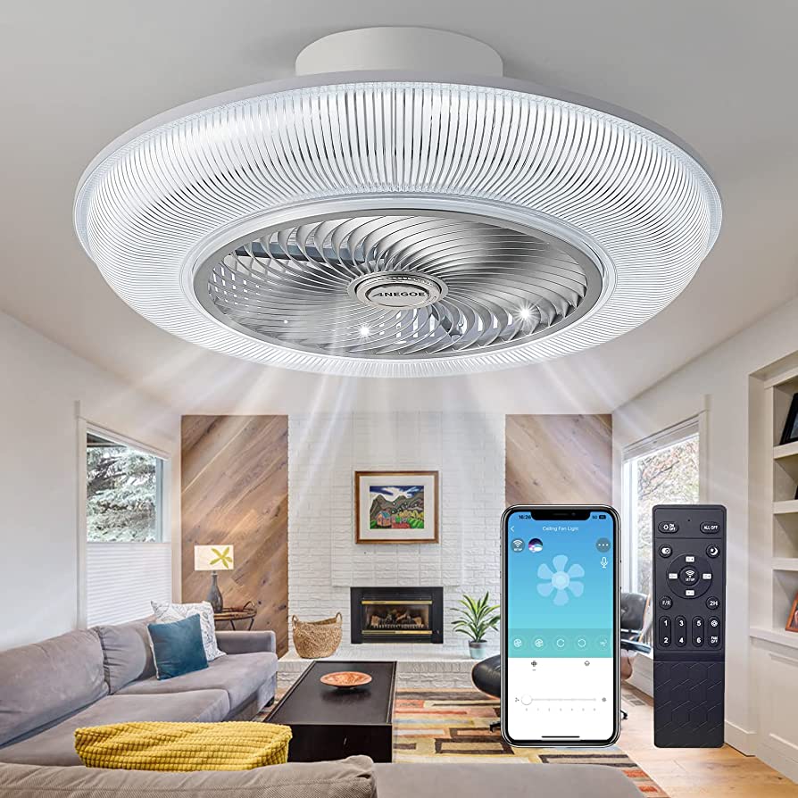 Photo 1 of AnEgoe Ceiling Fan with Lights Remote Control, 23'' Large Modern Ceiling Fan 360° Angle Airflow Flush Mount Ceiling Fan with Lights with Silent DC Motor Low Profile Fan for Bedroom Living Room Kitchen