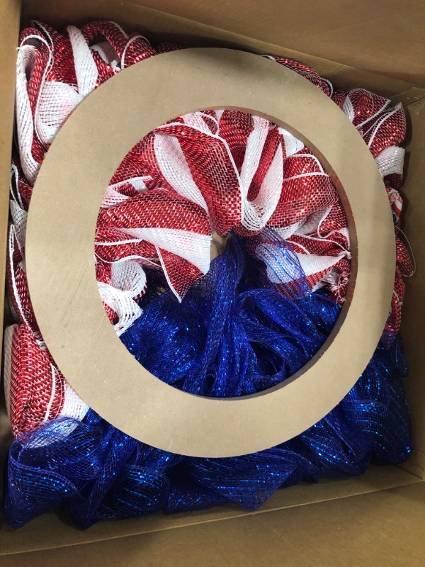 Photo 2 of 26 Inch Mesh Patriotic Front Door Wreath ?4th July Independence Day Wreath America Patriotic Flag Burlap Farmhouse Wreath Memorial Day Americana Wreath Summer Front Door Wreath Window Hanging Decor