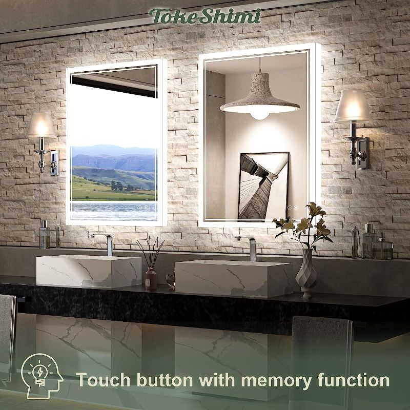 Photo 1 of TokeShimi 24 x 32 Inch LED Lighted Bathroom Mirror Backlit Vanity Mirror with Lights Anti Fog Wall Mounted Modern Dimmable LED Makeup Mirror with Front...
