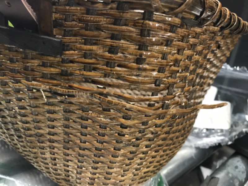 Photo 3 of ****used, little damaged ***Retrospec Bicycles Cane Woven Rectangular Toto Basket with Authentic Leather Straps and Brass Buckles Dark Stain