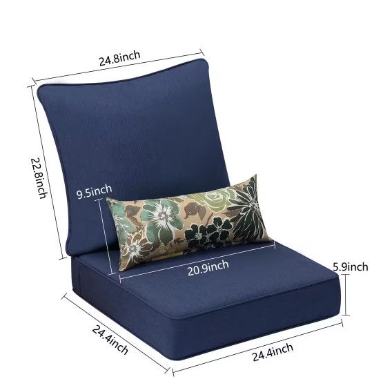 Photo 1 of 24 in. x 24 in. Outdoor Deep Seating Lounge Chair Cushion in Dark Blue 