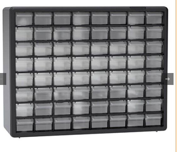 Photo 1 of 
10164
Storage Cabinet, Stackable, 64 Drawer, Heavy-Duty Plastic, 15.812" x 6.375" x 20"