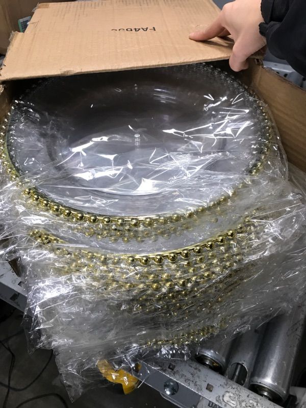 Photo 2 of 25 Pcs Clear Charger Plates 13 Inch Plastic Round Dinner Plate with Gold Beaded Rim Dinner Table Decorative Plate for Wedding Birthday Bridal Shower Party Dinner Table Decor Supplies