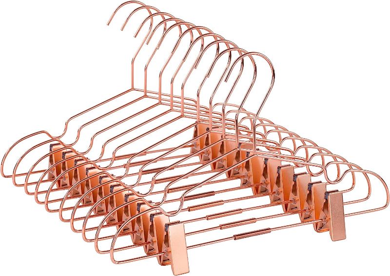 Photo 1 of **MISSING 7 HANGERS** 25Pack Koobay 13" Rose Gold Copper Shiny Metal Wire Clothes Hangers With Adjustable Clips for Shirts Coat Storage & Display
