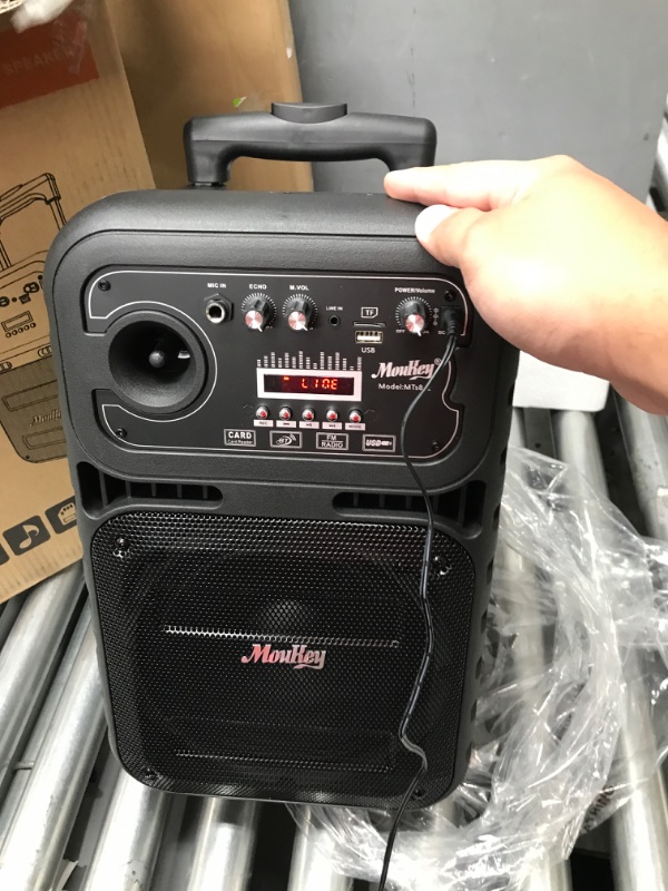 Photo 3 of Moukey Karaoke Machine, Portable Bluetooth Speaker with Wireless Microphone, Small PA System with 8" Subwoofer & 1" Tweeter, Echo Adjustment, Support TWS/REC/AUX/USB/TF/FM, for Christmas Party