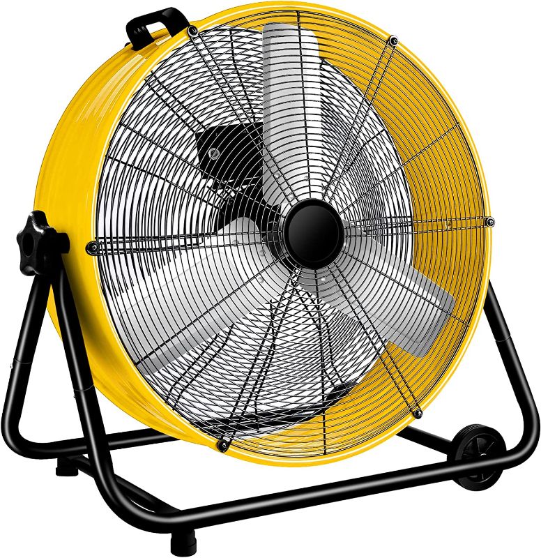 Photo 1 of WARMLREC Industrial Fan 24 Inch Heavy Duty Drum 3 Speed 8800 CFM Air Circulation High Velocity Fan For Warehouse, Workshop, Factory, Commercial, Residential and Greenhouse Yellow
