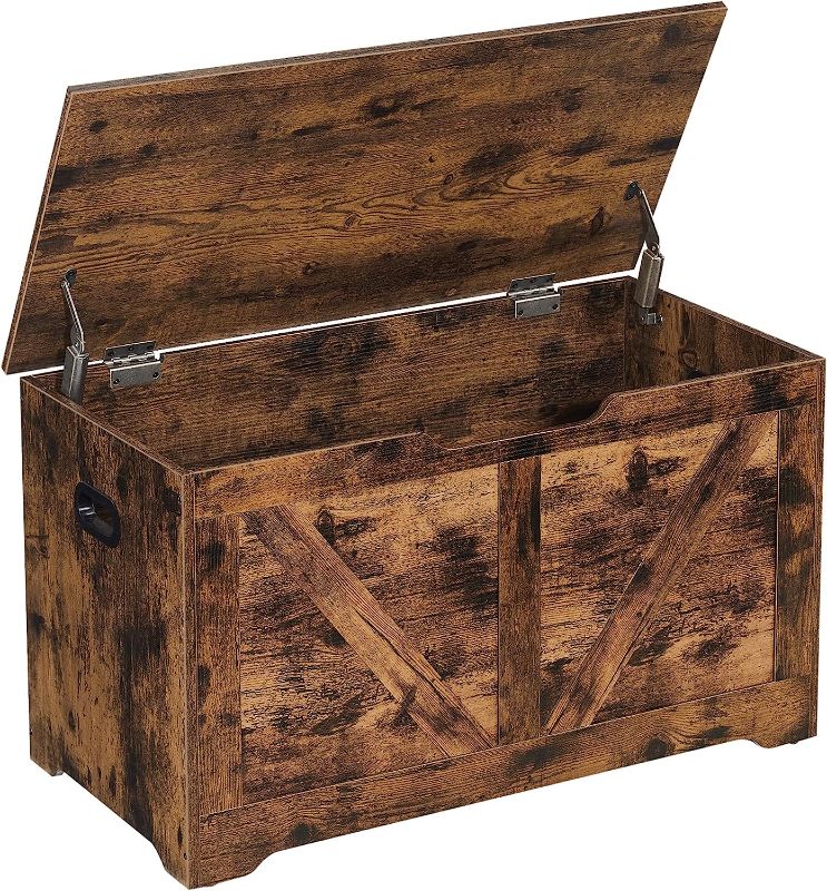 Photo 1 of VASAGLE Storage Chest, Storage Trunk with 2 Safety Hinges, Storage Bench, Shoe Bench, Barn Style, 15.7 x 31.5 x 18.1 Inches, for Entryway, Bedroom, Living Room, Rustic Brown ULSB062T01