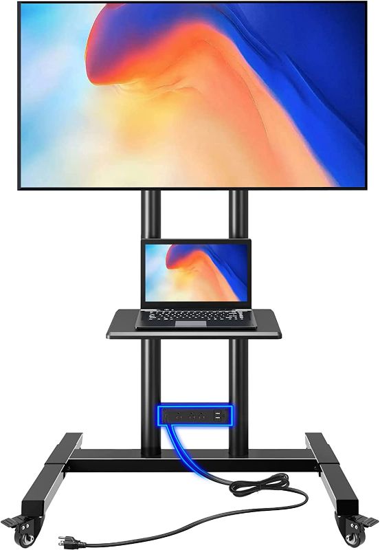 Photo 1 of Greenstell TV Stand with Power Outlet, Mobile TV Cart on Wheels for 32-85 inch LED LCD Flat Curved Panel Screen TVs, up to 132lbs, Height Adjustable Rolling TV Stand with AV Shelf, Max VESA 600x400mm
