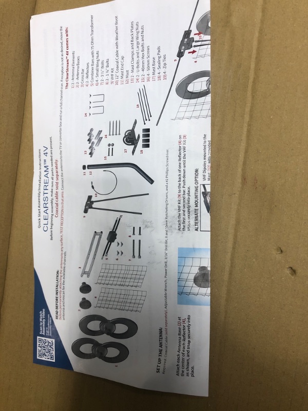 Photo 1 of Antennas Direct ClearStream 4V TV Antenna, 70+ Mile Range, UHF/Vhf, Multi-Directional, Indoor, Attic, Outdoor, Mast W/Pivoting Base/Hardware/Adjustable Clamp/Sealing Pads, 4K Ready, Black – C4-V-CJM 70 Miles