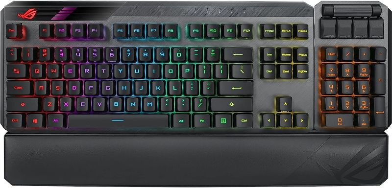 Photo 1 of ASUS ROG Claymore II Wireless Modular Gaming Mechanical Keyboard & ROG Balteus Qi Vertical Gaming Mouse Pad with Wireless Qi Charging Zone, Hard Micro-Textured Gaming Surface (12.6” X 14.6”) ROG Claymore II (RX Blue Switches) Keyboard + Mouse Pad