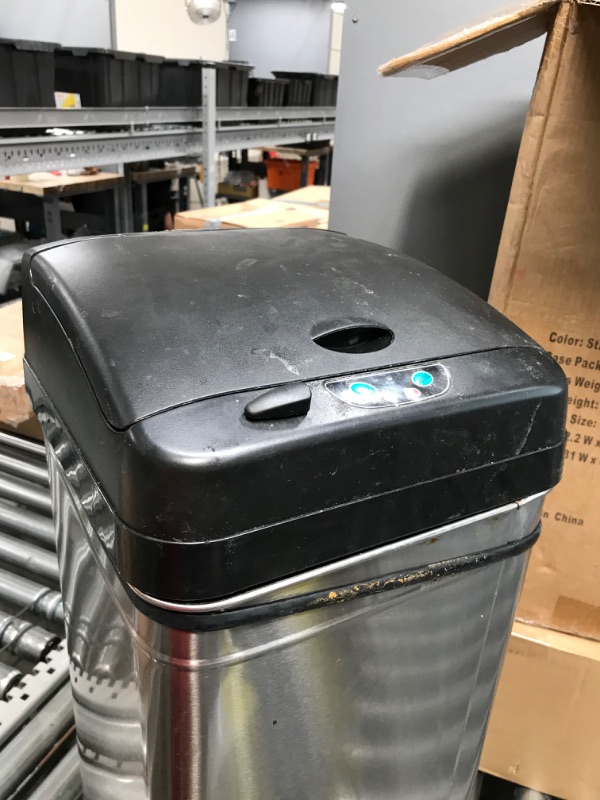 Photo 3 of **INCOMPLETE**iTouchless 13 Gallon Automatic Trash Can with Odor-Absorbing Filter and Lid Lock, Power by Batteries (not included) or Optional AC Adapter (sold separately), Black / Stainless Steel