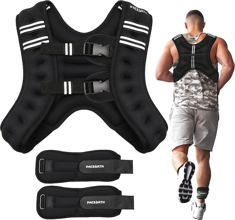 Photo 1 of PACEARTH Weighted Vest Plus Size with Ankle/Wrist Weights 30 lbs Adjustable Body Weight Vest with Reflective Stripe Workout Equipment for Strength Training, Walking, Running for Men Women
