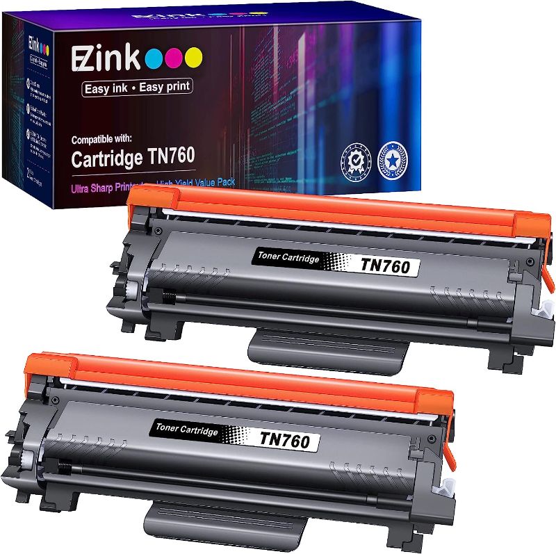 Photo 1 of Van Enterprises High Yield 2 Pack Black TN760 TN-760 Compatible Toner Cartridge Replacement for Brother DCP-L2550DW MFC-L2710DW L2750DW L2750DWXL HL-L2350DW L2370DW/DWXL L2390DW L2395DW Printer Ink