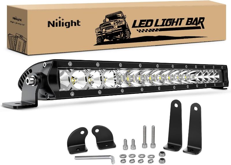 Photo 1 of *MISSING*  Nilight - NI04-100W 17" 80w LED Work Light Single Row Spot Flood Combo LED Light Bar Driving Lights Offroad Lighting - 2 Style Mounting Brackets,2 years Warranty
