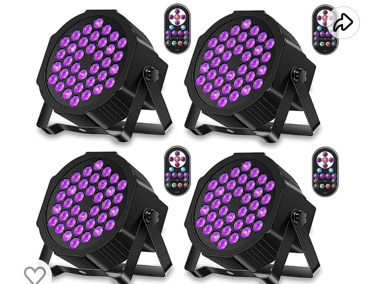 Photo 1 of U`King Black Lights 72W UV LED Blacklight Glow in The Dark Black Light with Remote Control DMX Sound Activated Portable Black Light Strobe Lights for Parties Birthday Wedding DJ Bedroom Stage - 4 Pack