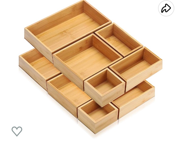 Photo 1 of 10 Pieces Bamboo Drawer Organizer Set, Multipurpose Storage Box Set, Various Sizes Drawer Organizers, Multipurpose Drawer Organizer for Office, Bedroom, Home, Bathroom Desk, Kitchen Cosmetic, Jewelry