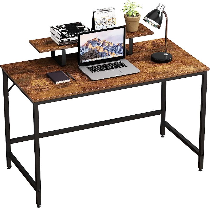 Photo 1 of HOMEYFINE Computer Desk,Laptop Table with Storage for Controller,55 Inches,Wood and Metal,Study Table for Home Office(Vintage Oak Finish)