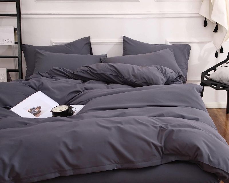 Photo 1 of  Dark Grey Duvet Cover Queen Size, Soft Microfiber Duvet Cover with Zipper Closure and 2 Pillowcase, 3 Pcs Luxury Grey Bedding Set Queen
