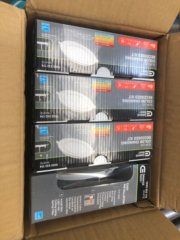 Photo 1 of Commercial Electric Ultra Slim 6 in. Canless Selectable CCT Integrated LED Recessed Light Trim Downlight Wet Rated 900 Lumens Dimmable 4 pack