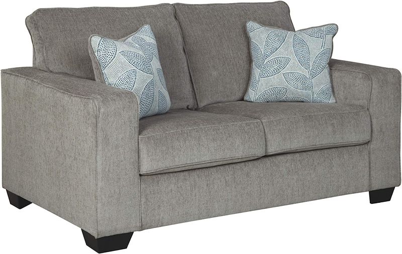 Photo 1 of *HOLE ON SIDE OF COUCH* Signature Design by Ashley Altari Modern Loveseat with 2 Accent Pillows, Light Gray
