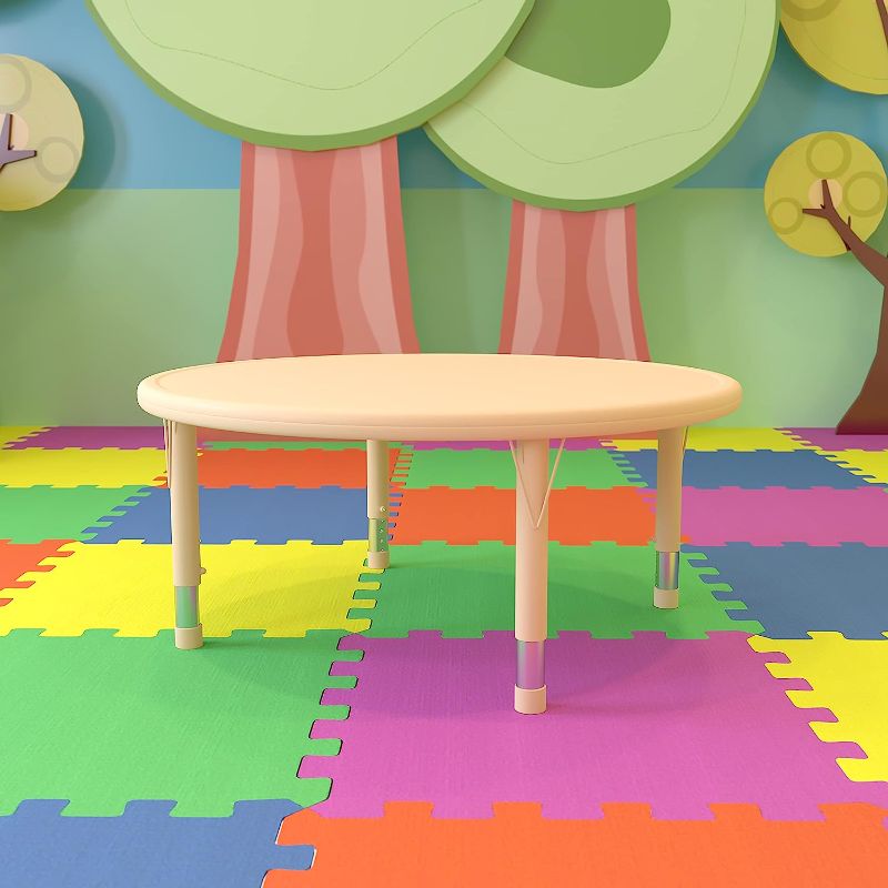 Photo 1 of **ONLY TABLE TOP** EMMA + OLIVER 45" Round Natural Plastic Height Adjustable Activity Table - School Table for 4
