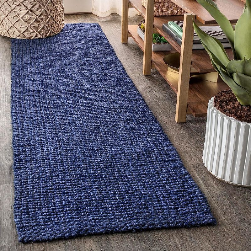 Photo 1 of 2' X 10' BLUE JUTE RUNNER RUG(UNKNOWN BRAND)